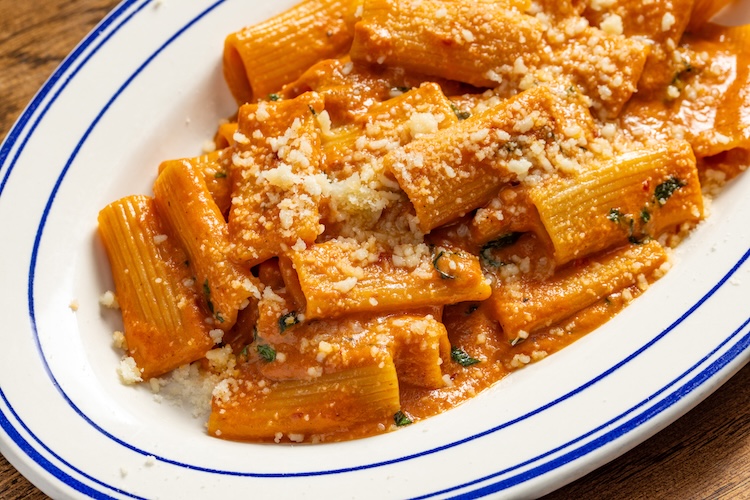 Spicy rigatoni pasta dish.